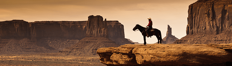 cowboy on horse contemplating paying off student loans