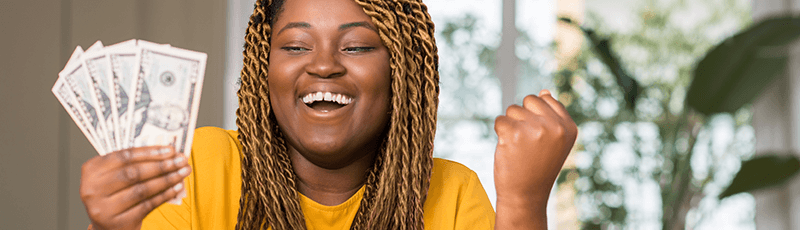 woman excited about winning student loan payoff contest