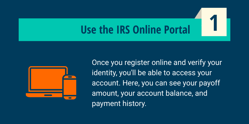 Use the IRS Online Portal to find out how much you owe.