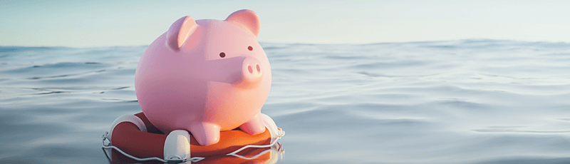 piggy on a lifesaver at sea