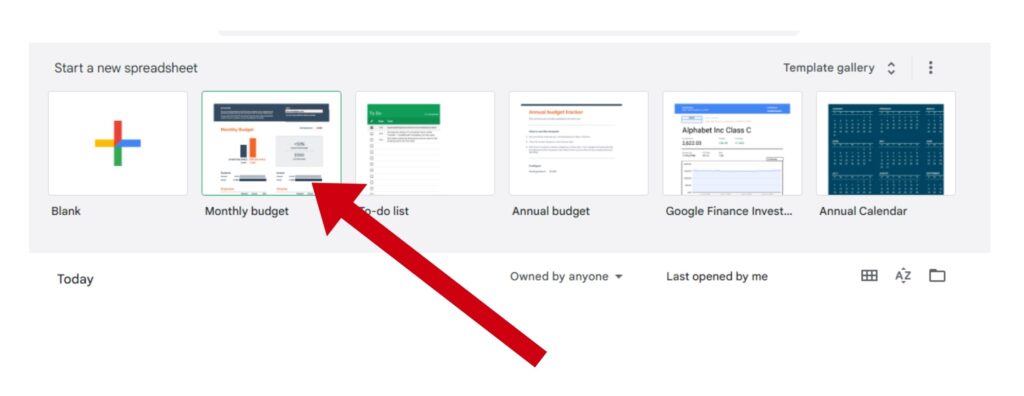 Open Google monthly budget template