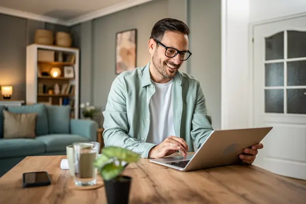 man happy browsing solutions